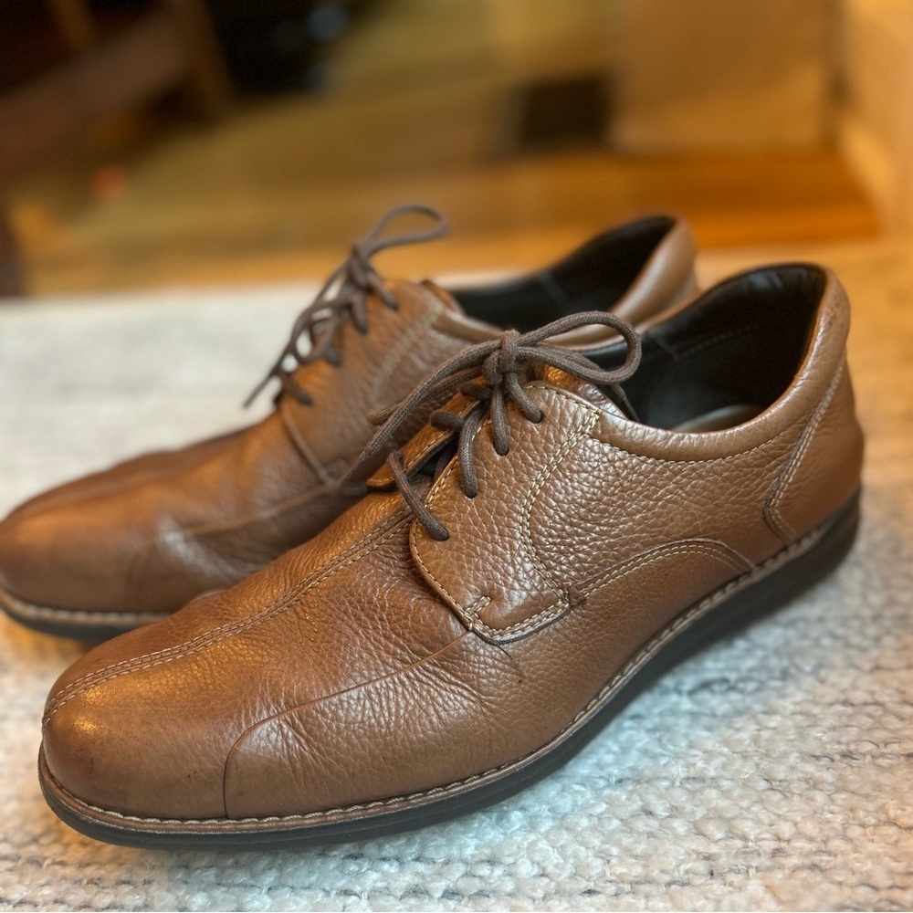 Johnston & Murphy Mens 10 Brown Leather Sheepskin Lined Derby Oxford Dress Shoes